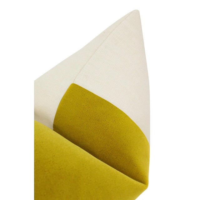 22" Chartreuse Mohair Panel + Linen Pillows - a Pair For Sale - Image 4 of 6