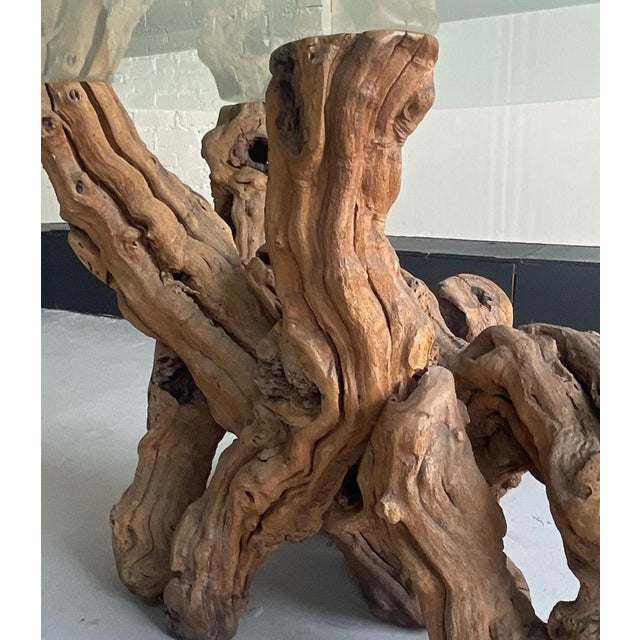 1980s 1980s Vintage Burl Wood Root Table With Glass Top For Sale - Image 5 of 7