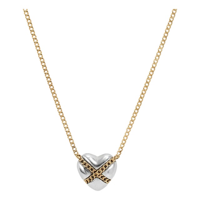 Tiffany & Co. Cross My Heart 18k Yellow Gold Silver Two-Tone Pendant Necklace For Sale
