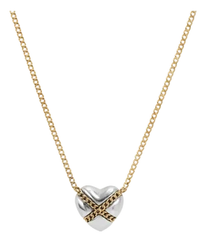 Tiffany & Co. Cross My Heart 18k Yellow Gold Silver Two-Tone Pendant Necklace
