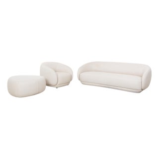 Bolzano Fabric 3-Seater Sofa, Armchair and Ottoman in Cream Leather from BoConcept, Set of 3 For Sale