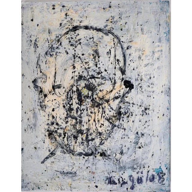 Textile Dyap Guler, Expressive Head in Blue, Black and White, Mixed Media on Canvas For Sale - Image 7 of 7