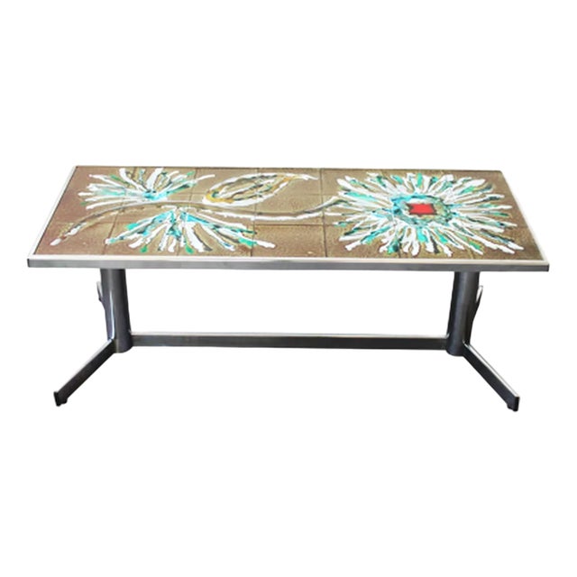 Ceramic and Chrome Coffee Table, 1970s For Sale