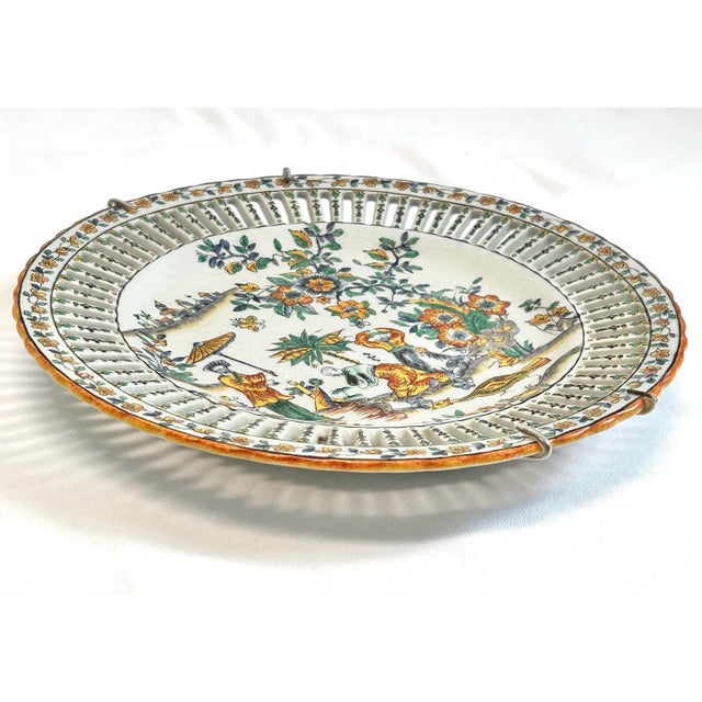 Antique Chinoiserie Porcelain Wall Plate – Openwork Rim Asian Scene Decor, 1897 For Sale In Louisville - Image 6 of 8