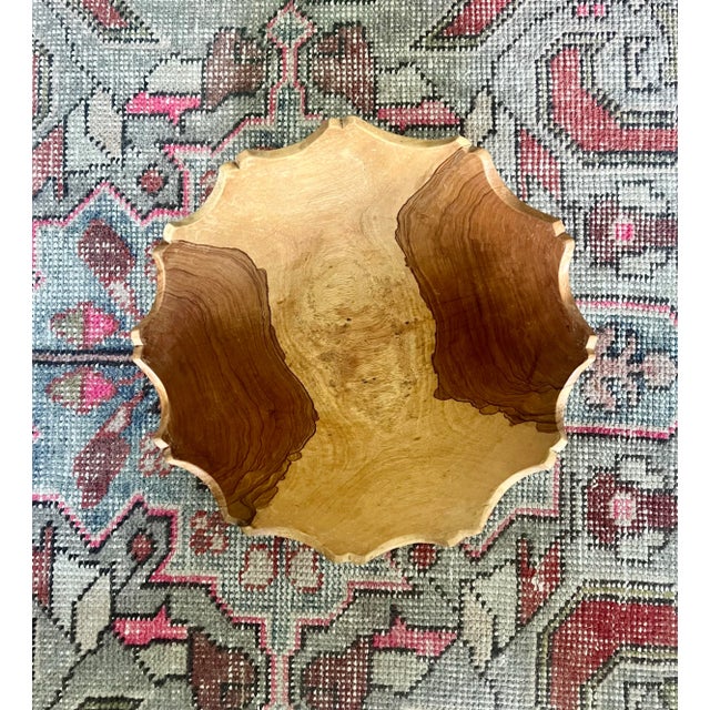 Rustic Vintage Scalloped Wood Centerpiece Bowl For Sale - Image 3 of 5