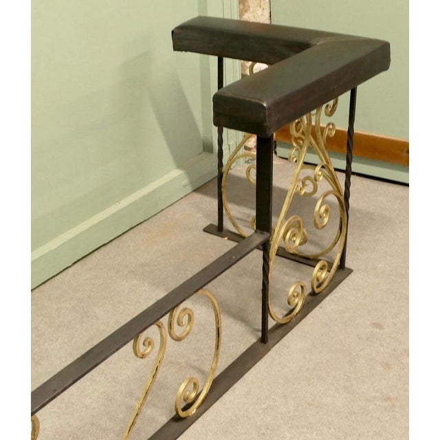 Large Decorative Wrought Iron and Leather Club Fender, 1960 For Sale - Image 6 of 8