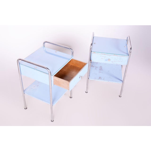 Bauhaus Bauhaus Side Tables in Plywood and Chrome attributed to Mücke-Melder, Czech, 1930s, Set of 2 For Sale - Image 3 of 11
