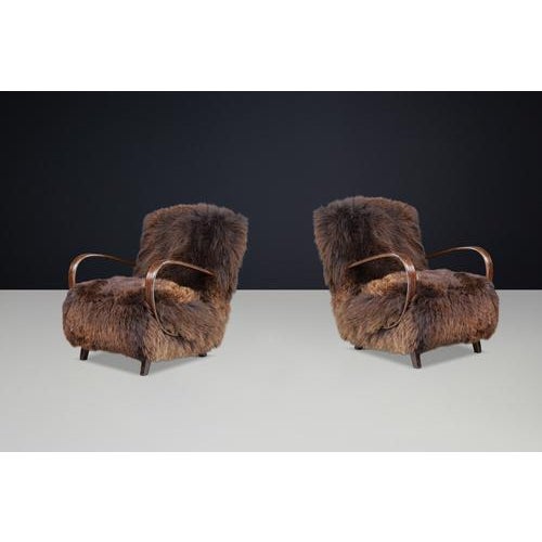 Dutch Lounge Chairs in Dark Sheepskin from Jindřich Halabala, 1940s, Set of 2 For Sale - Image 11 of 18