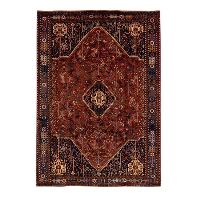 Vintage Persian Heriz Handmade Medallion Motif Rust Wool Rug For Sale