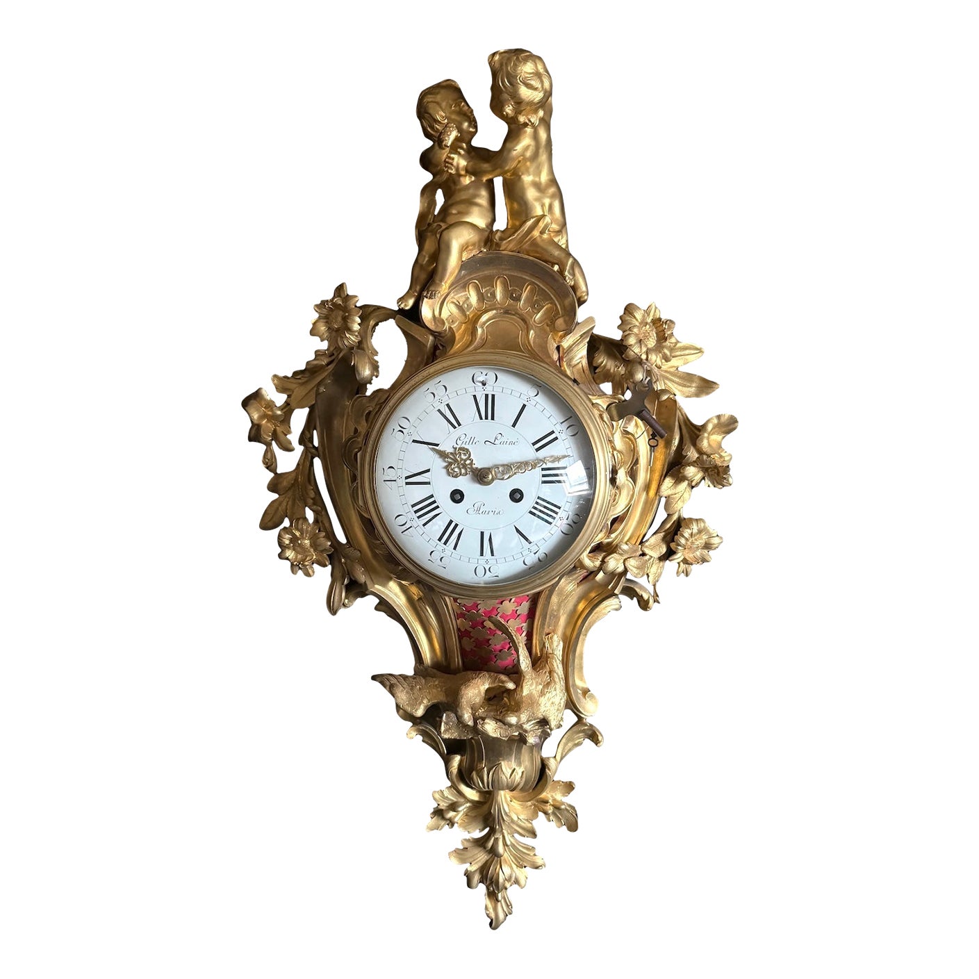 Mid 19th Century French Louis XV Gilt Bronze Cartel Wall Clock