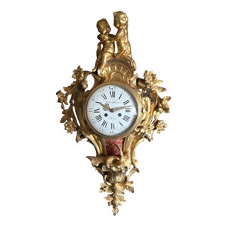Mid 19th Century French Louis XV Gilt Bronze Cartel Wall Clock For Sale