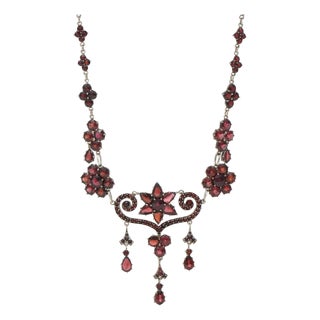 Gold Plated Vintage Rose-Cut Garnet Necklace For Sale