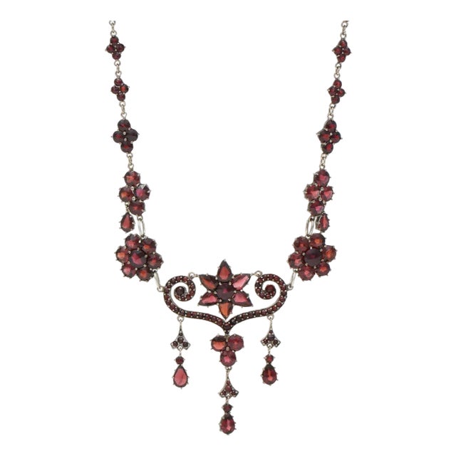 Gold Plated Vintage Rose-Cut Garnet Necklace For Sale