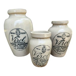 Mid 19th Century Victorian Virol Bone Marrow Crock Vases, Set of 3