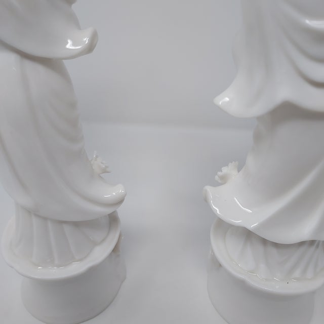 Ceramic Lenwile Ardalt Verithin Japan Porcelain Blanc De Chine Pair Goddess Figurines 11" Tall Vintage For Sale - Image 7 of 10