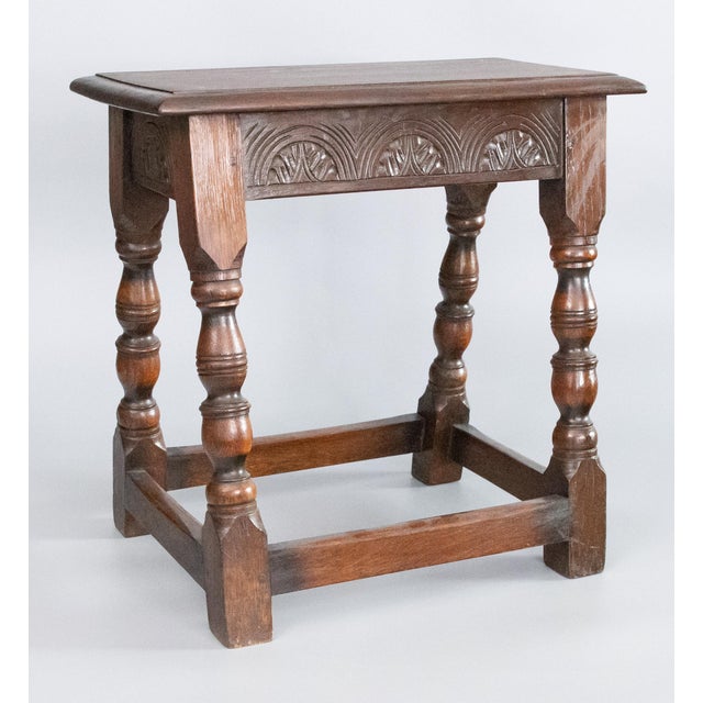 19th C. English Carved Oak Pegged Joint Stool Side Table | Chairish