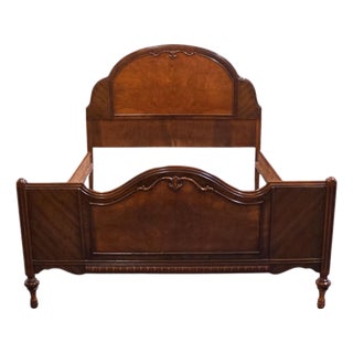 Vintage Antique Solid Walnut French Provincial Full Size Bed 106 For Sale