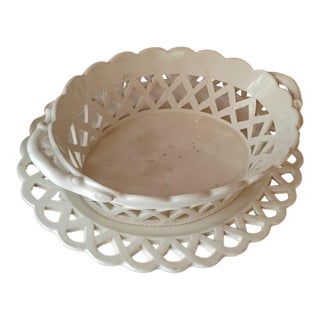 Mid 18th Century Georgian Cream Ware Reticulated Basket With Underdish For Sale
