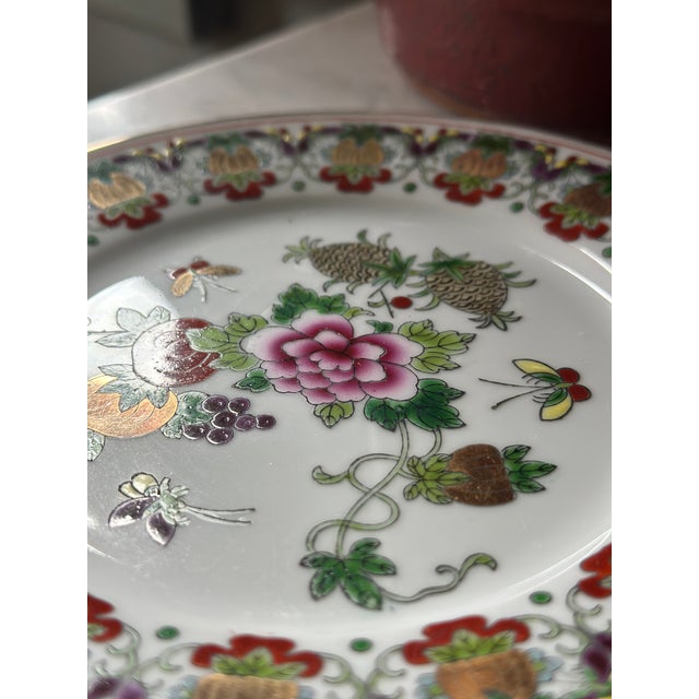 Rare Vintage Jingdezhen Famille Rose "Pineapple & Butterfly" Porcelain Teacup Trio Set - 6 Pieces For Sale - Image 11 of 12