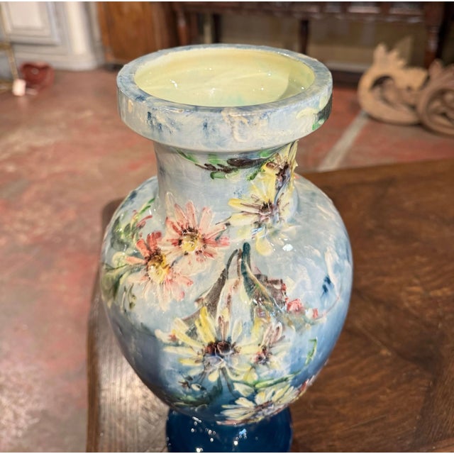 Late 19th Century 19th Century French Hand-Painted Floral Barbotine Vase Signed P. Perret For Sale - Image 5 of 8