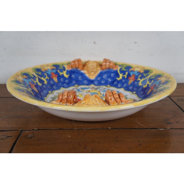 Large Italian Gatoukhova Deruta Style Phoenix Lion Head Centerpiece Bowl For Sale - Image 4 of 10