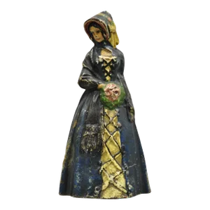 Antique Victorian Cast Iron Figural Colonial Woman Painted Door Stop