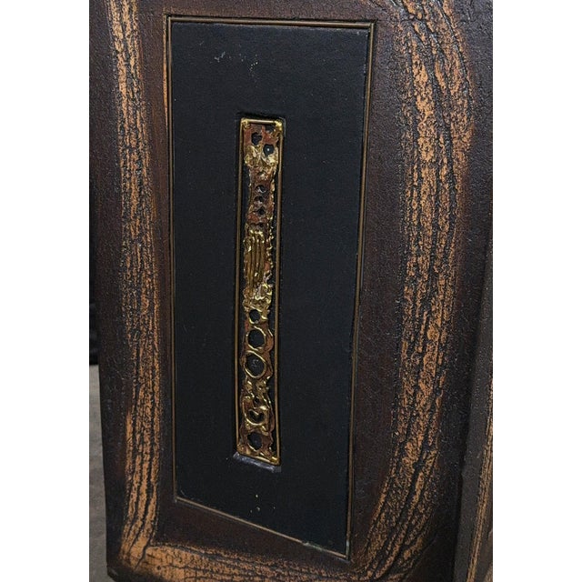 Vintage Brutalist Ceramic Floor Vase With Inlaid Brass Panels, Paul Evans Style, 1970s For Sale - Image 9 of 13