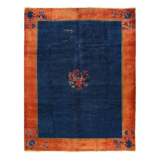 Early 20th Century Early 20th Century Antique Navy Blue Chinese Art Deco Rug For Sale - Image 5 of 5
