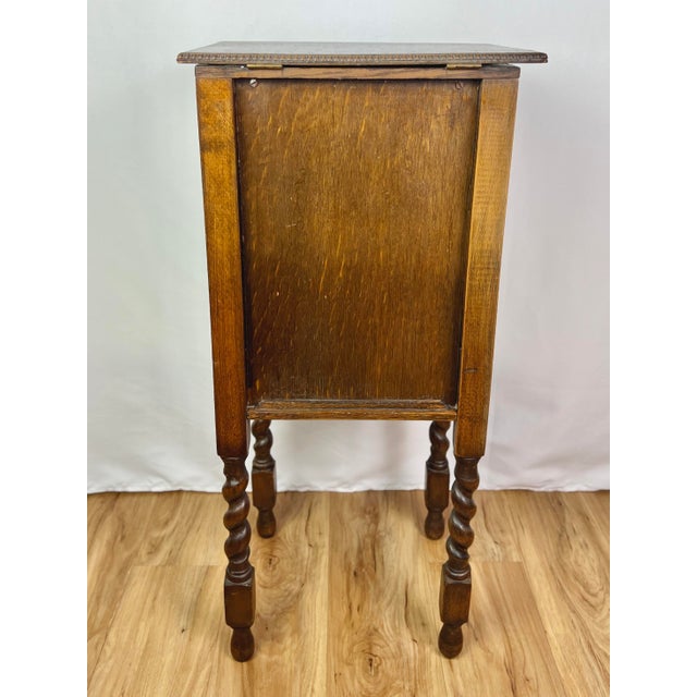 Antique Tiger Oak Cigar Humidor & Smoking Cabinet With Barley Twist Legs For Sale - Image 12 of 12