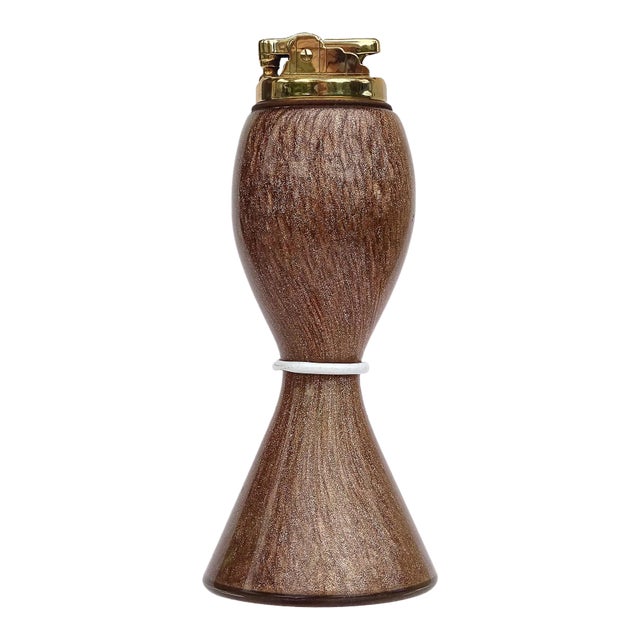Vintage Murano Barbini Copper Aventurine Flecks Italian Art Glass Pinched Waist Decorative Lighter For Sale