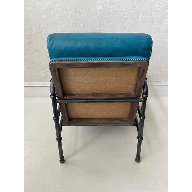 Donovan Turquoise Blue Pebble Grain Leather Nailhead Club Chair by Cort Furniture For Sale In San Francisco - Image 6 of 7