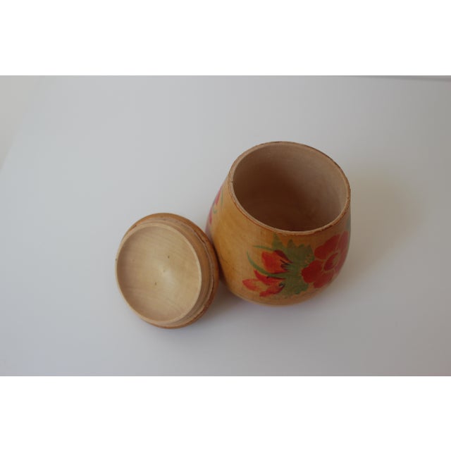 Brown Vintage Hand Painted Wood Flower Box, Folk Art, Trinket Box, Jewellery Box, Secret Storage, Bohemian Kitchen Decor, Country Style, Staging For Sale - Image 8 of 10