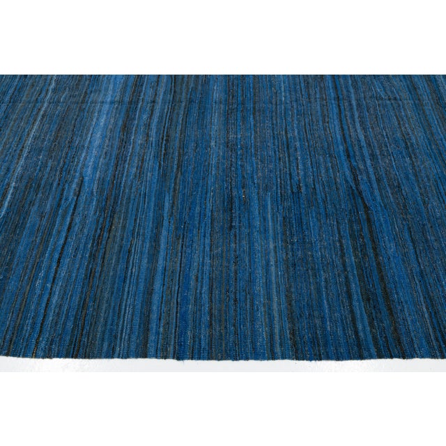Modern Handmade Deep Indigo Wool Kilim Rug – Minimalist Contemporary Flatweave For Sale - Image 11 of 12