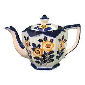 Antique Hexagonal Hand Painted Floral Japanese "Moriyama" Tea Pot