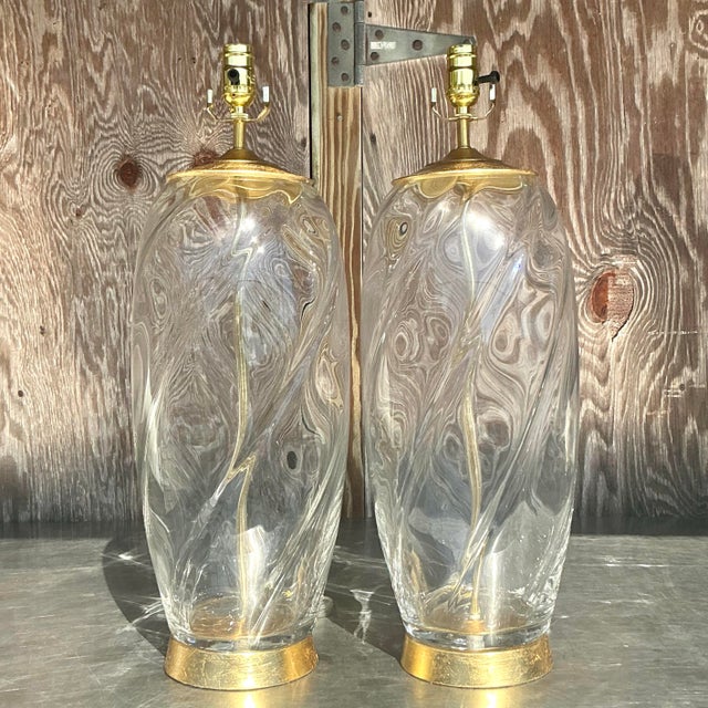 Vintage Boho Glass Swirl Lamps - a Pair For Sale - Image 11 of 11