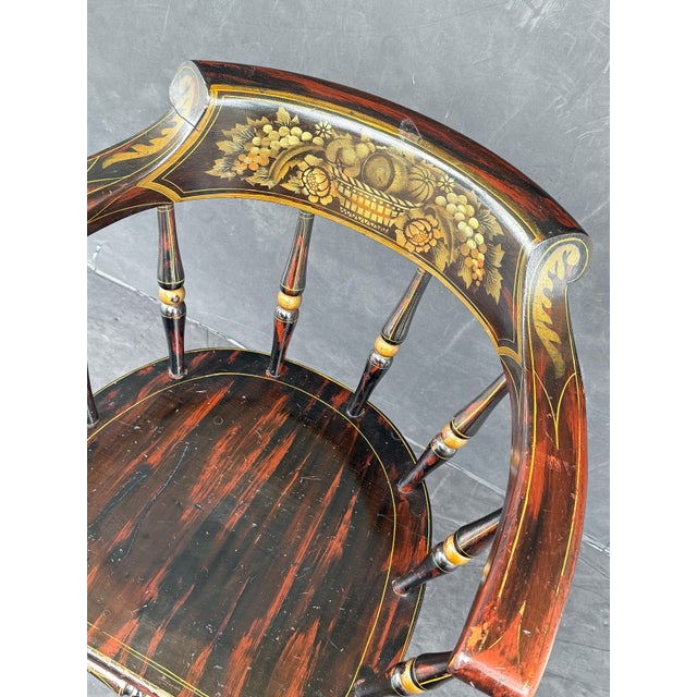 American Ebonized Captain's Chair With Federal Style Fruitful Bounty Basket For Sale - Image 10 of 16