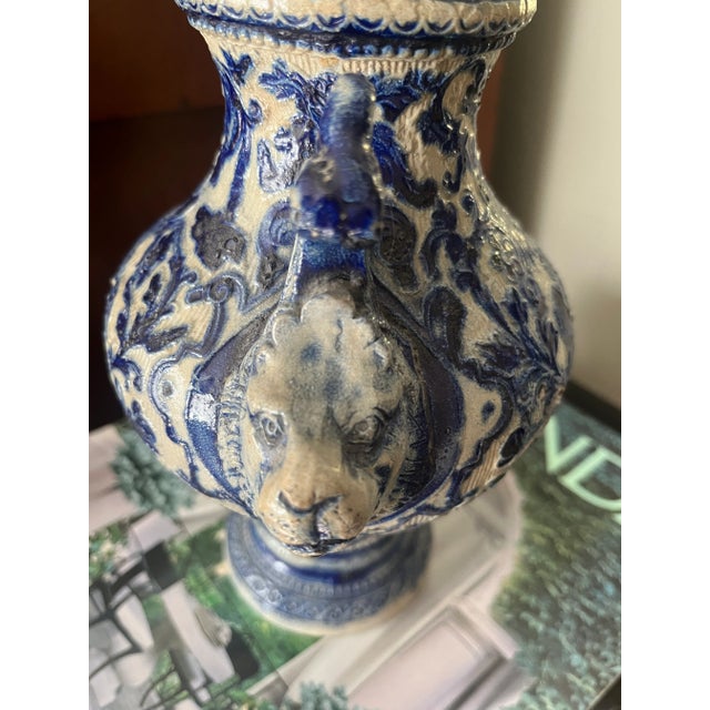 Late 19th Century Late 19th Century Blue and White German Pottery Vase For Sale - Image 5 of 9