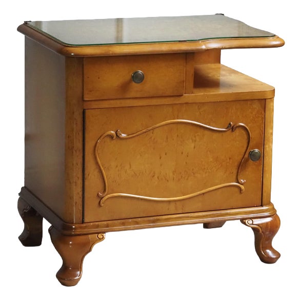 Louis XV Style Bedside Table in Birds-Eye Maple, 1950 For Sale
