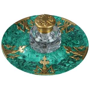19th Century Malachite and Gilt Bronze Inkwell