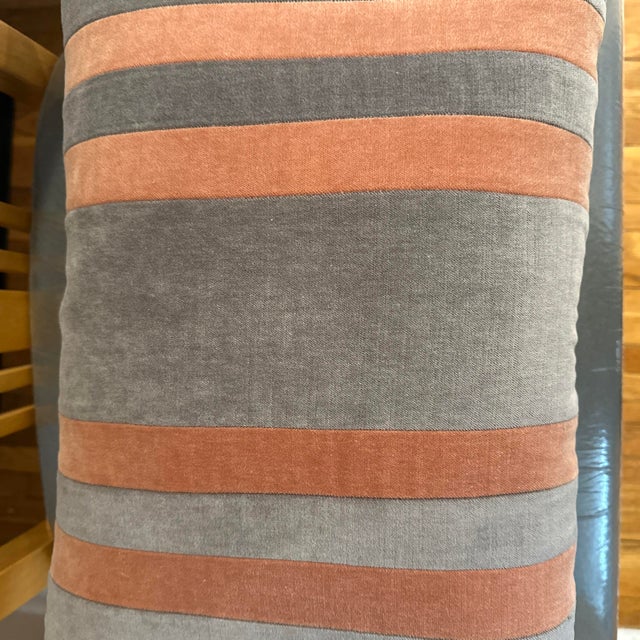 Handcrafted decorative pillow case. Grey with coral sunset stripes velvet and solid grey back, 14”X20”, invisible zipper....