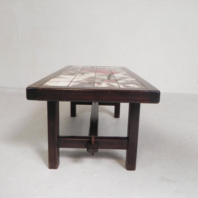 Brown Vallauris Tile Table with an Image of a Fantasy Bird, 1960s For Sale - Image 8 of 18