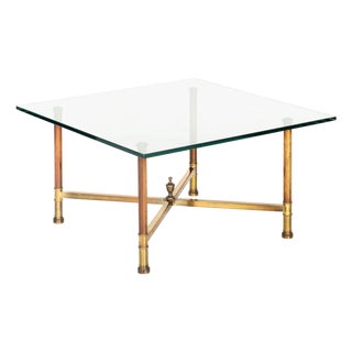 Signed Maison Jansen Coffee Cocktail Table in Brass and Glas For Sale