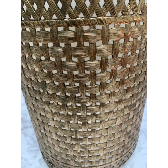 Gold Midcentury Gold Toned Metal Mesh Waste Basket For Sale - Image 8 of 8