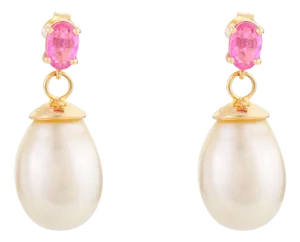 Pink Sapphire South Sea Pearl Drop Earrings- a Pair