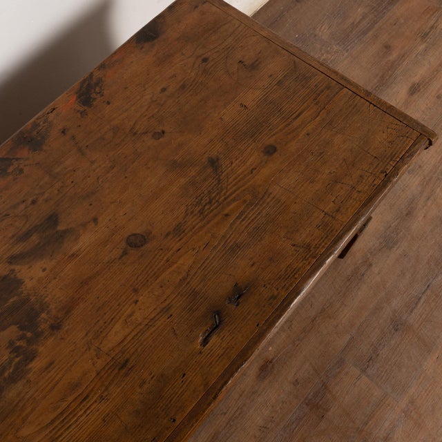 Late 19th Century Hungarian Original Painted Pine Flat Top Trunk For Sale - Image 9 of 13