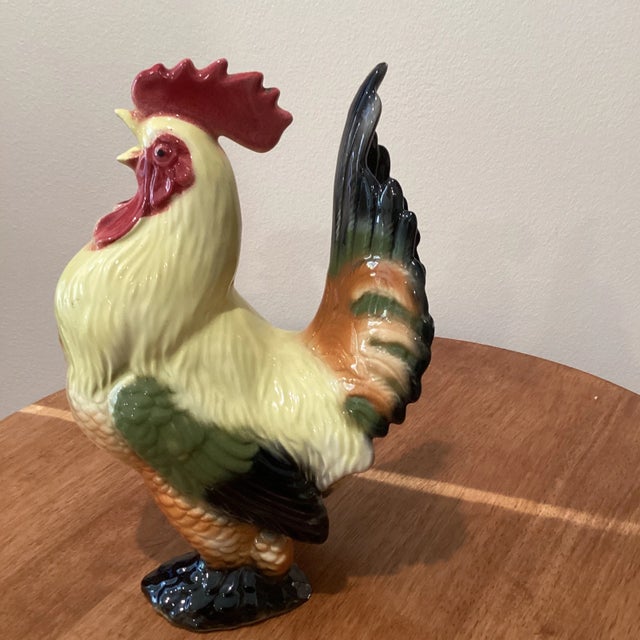 Vintage Hand Painted Colorful Ceramic Rooster in Boots Statue Figure For Sale - Image 4 of 10