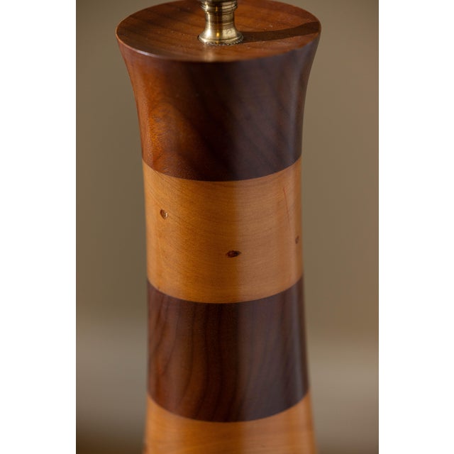 Wood Vintage 1970s Segmented Wood Table Lamps in Walnut, Cherry, and Maple - A Pair For Sale - Image 7 of 14