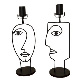 1980s Post Modern Face Sculptural Table Lamp ~ a Pair For Sale