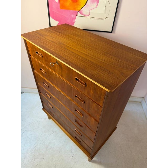 Danish Teak Chest of Drawers with Lock For Sale - Image 4 of 11