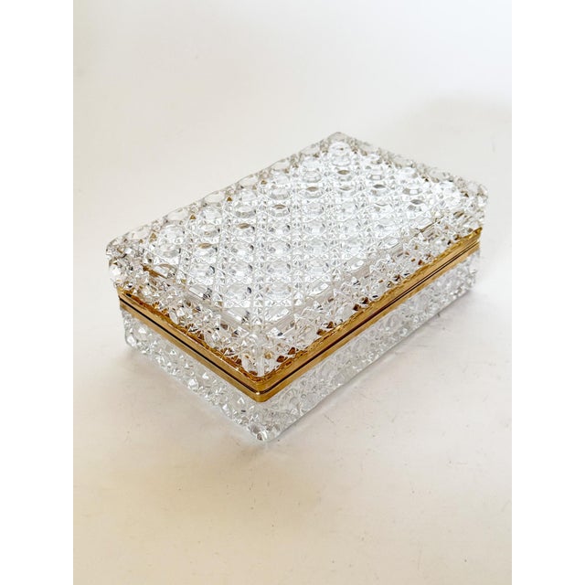 1980s Vintage Crystal Glass Casket Box With Brass Trim For Sale - Image 5 of 10